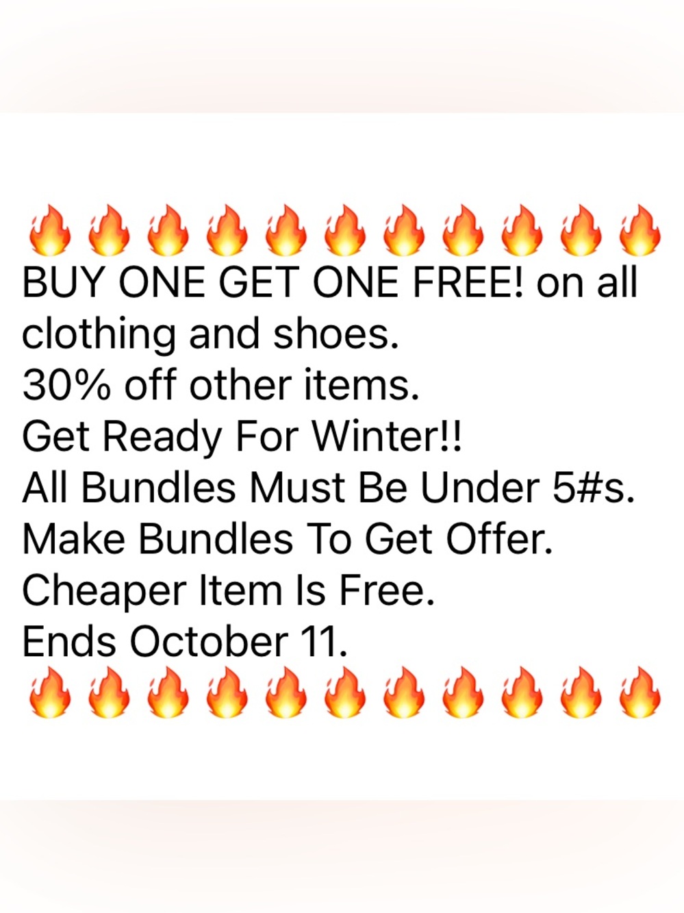 BOGO! On all clothing and shoes.